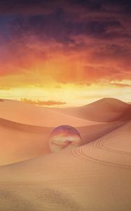 Preview wallpaper desert, dunes, crystal ball, sand, clouds