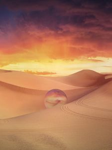 Preview wallpaper desert, dunes, crystal ball, sand, clouds