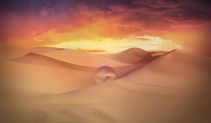 Preview wallpaper desert, dunes, crystal ball, sand, clouds