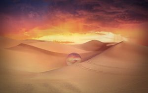 Preview wallpaper desert, dunes, crystal ball, sand, clouds