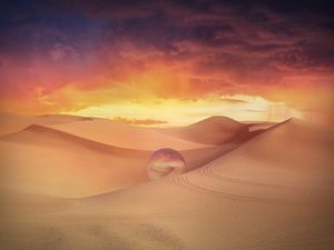 Preview wallpaper desert, dunes, crystal ball, sand, clouds