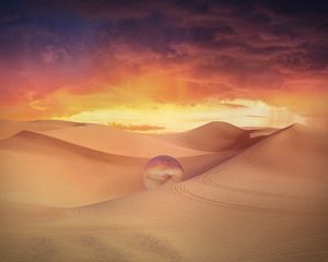 Preview wallpaper desert, dunes, crystal ball, sand, clouds