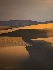 Preview wallpaper desert, dunes, hills, sand, dusk