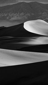 Preview wallpaper desert, dunes, sand, black and white, relief