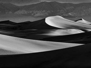 Preview wallpaper desert, dunes, sand, black and white, relief