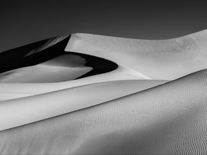 Preview wallpaper desert, dunes, sand, black and white, shadows, relief