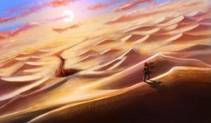 Preview wallpaper desert, dunes, silhouette, travel, art