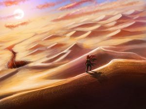 Preview wallpaper desert, dunes, silhouette, travel, art