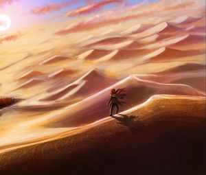 Preview wallpaper desert, dunes, silhouette, travel, art