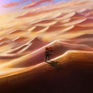 Preview wallpaper desert, dunes, silhouette, travel, art