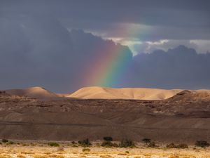 Preview wallpaper desert, hills, rainbow, landscape