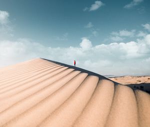 Preview wallpaper desert, man, alone, sand, dunes