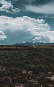 Preview wallpaper desert, mountains, road, horizon, landscape