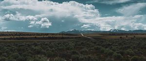 Preview wallpaper desert, mountains, road, horizon, landscape