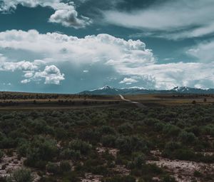 Preview wallpaper desert, mountains, road, horizon, landscape