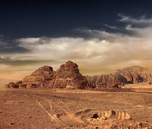 Preview wallpaper desert, mountains, sand, sky, landscape