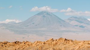 Preview wallpaper desert, mountains, volcano, clouds, landscape