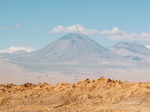 Preview wallpaper desert, mountains, volcano, clouds, landscape