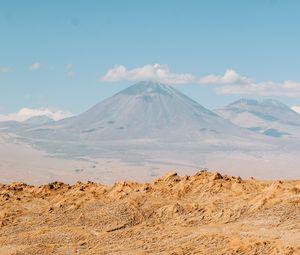 Preview wallpaper desert, mountains, volcano, clouds, landscape