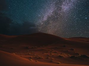 Preview wallpaper desert, night, starry sky, landscape, dark