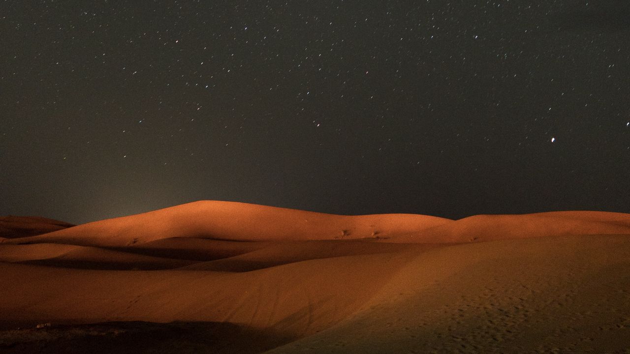 Wallpaper desert, night, starry sky, dunes, sand