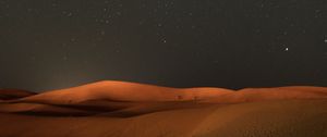 Preview wallpaper desert, night, starry sky, dunes, sand