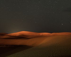 Preview wallpaper desert, night, starry sky, dunes, sand