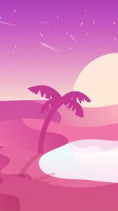 Preview wallpaper desert, palm trees, oasis, vector, art, pink