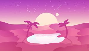 Preview wallpaper desert, palm trees, oasis, vector, art, pink