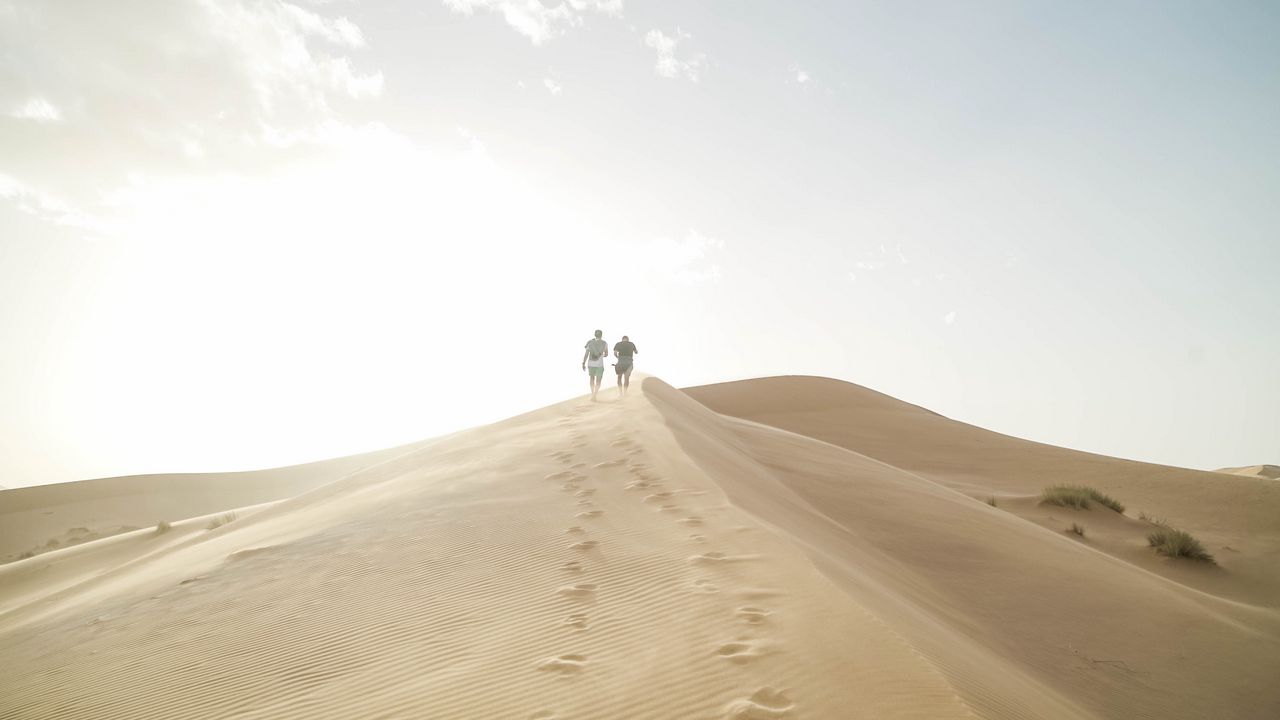 Wallpaper desert, people, sand, hills, walk