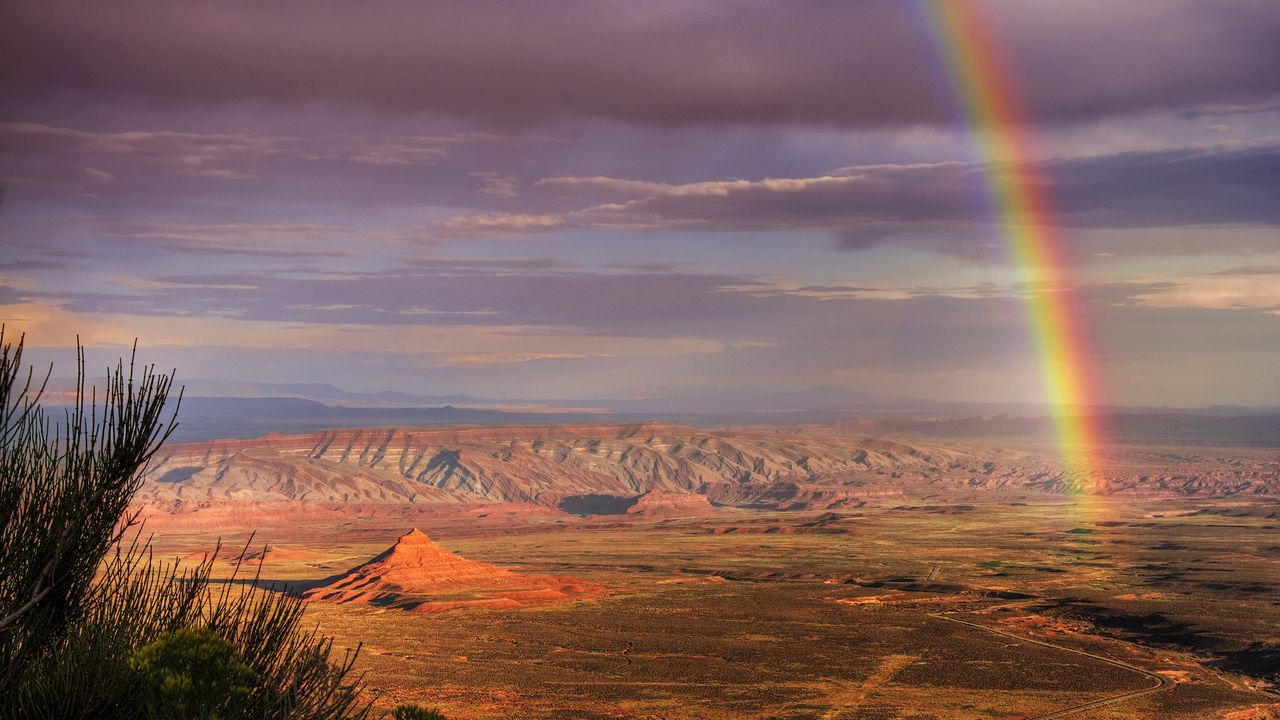 Wallpaper desert, rainbow, after a rain