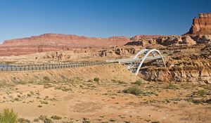 Preview wallpaper desert, road, bridge, canyons