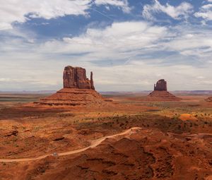 Preview wallpaper desert, road, rock, prairies