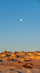Preview wallpaper desert, rocks, moon, landscape, nature