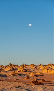 Preview wallpaper desert, rocks, moon, landscape, nature
