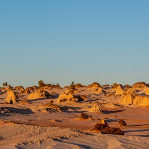 Preview wallpaper desert, rocks, moon, landscape, nature