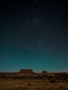 Preview wallpaper desert, rocks, stars, sky, night, dark