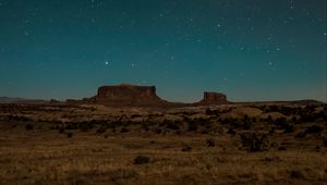 Preview wallpaper desert, rocks, stars, sky, night, dark