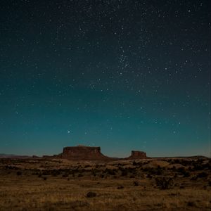 Preview wallpaper desert, rocks, stars, sky, night, dark