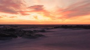 Preview wallpaper desert, sand, bushes, horizon, twilight, sunset