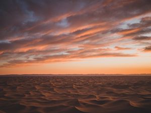 Preview wallpaper desert, sand, clouds, horizon, dusk