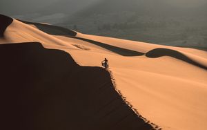 Preview wallpaper desert, sand, dune, man, traces