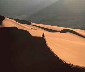 Preview wallpaper desert, sand, dune, man, traces