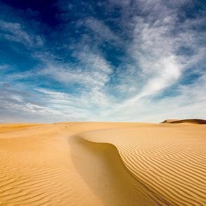 Preview wallpaper desert, sand, dunes, wavy, sky