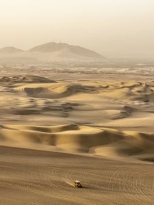 Preview wallpaper desert, sand, dunes, car