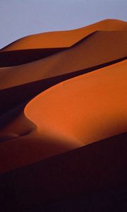 Preview wallpaper desert, sand, dunes, mountains, lines, shade, evening