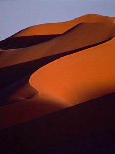 Preview wallpaper desert, sand, dunes, mountains, lines, shade, evening