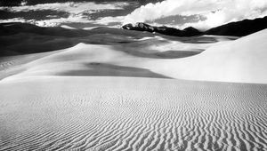 Preview wallpaper desert, sand, dunes, lines, mountains, black-and-white