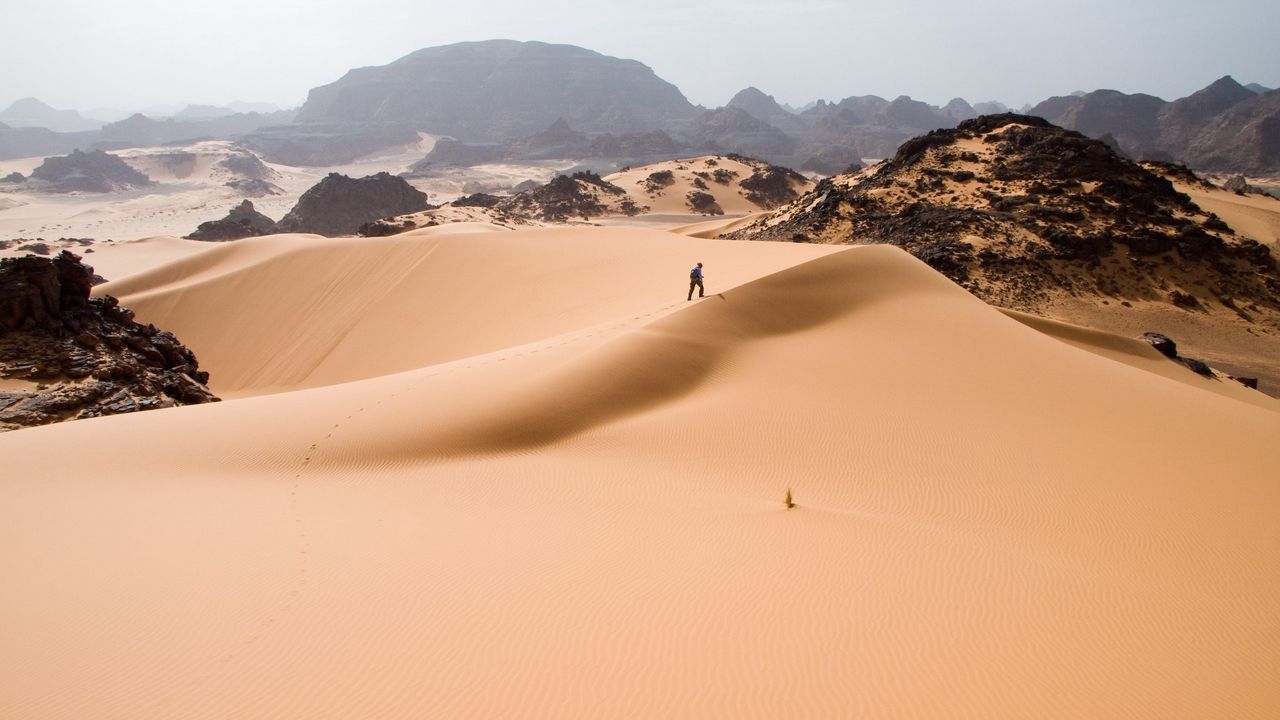 Wallpaper desert, sand, heat, person, traveler