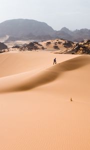 Preview wallpaper desert, sand, heat, person, traveler